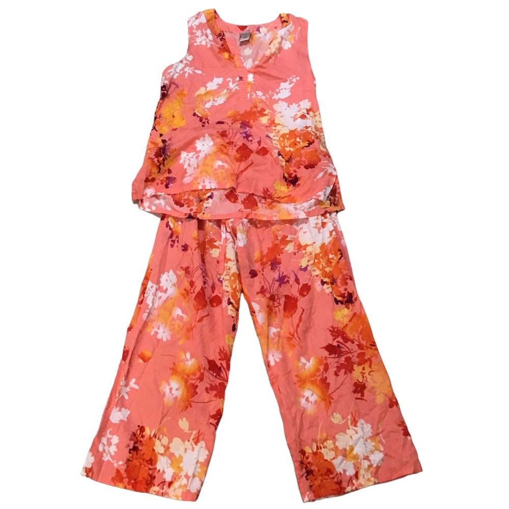 Natori Peach Floral Capri cotton Pajama Set Medium